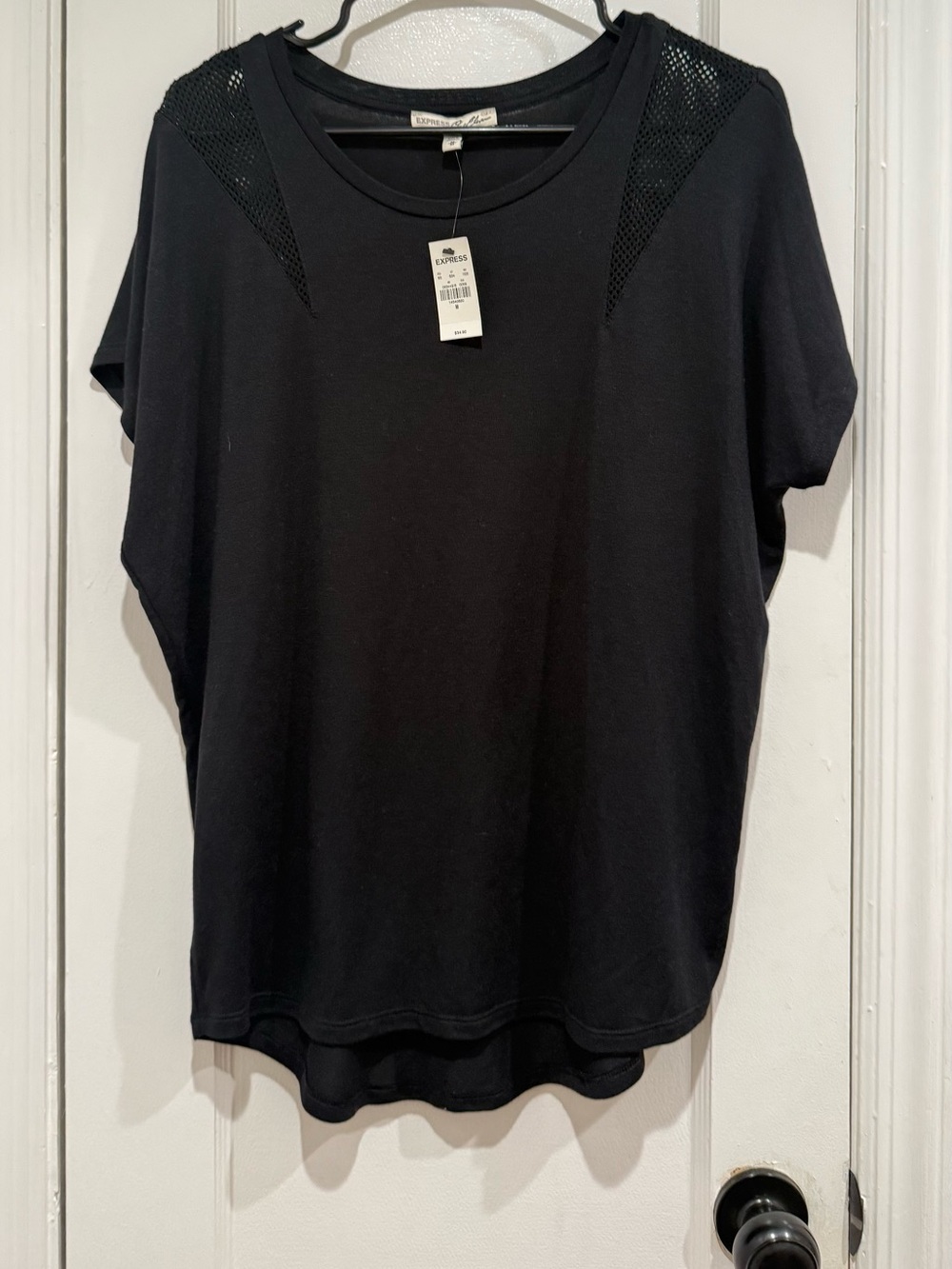 Express Black Short-Sleeve Tee with Mesh Shoulder Panels
